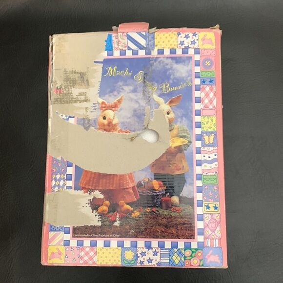 Fabric Mache Spring Bunnies Easter 11 Inches Tall Gifts Handcrafted Decoration - Picture 9 of 11